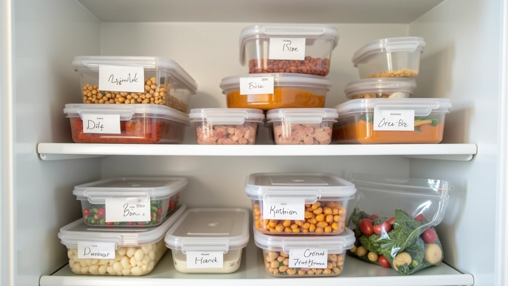 Congélateur organisé avec portions individuelles étiquetées et datées