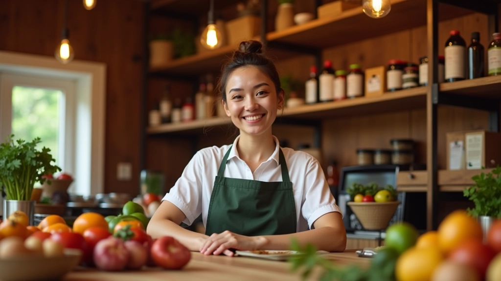 Intérieur d'une petite épicerie française avec comptoir et produits locaux