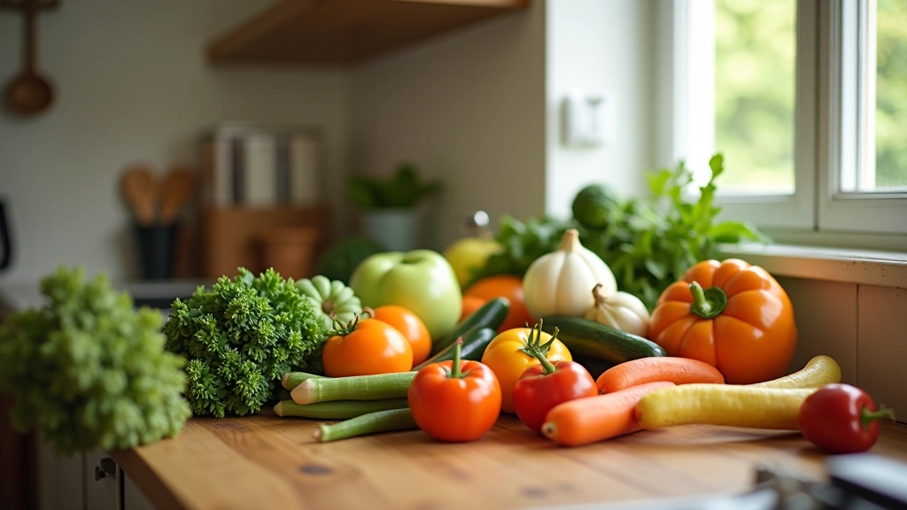 Cuisine française avec produits frais du marché et légumes de saison sur un plan de travail