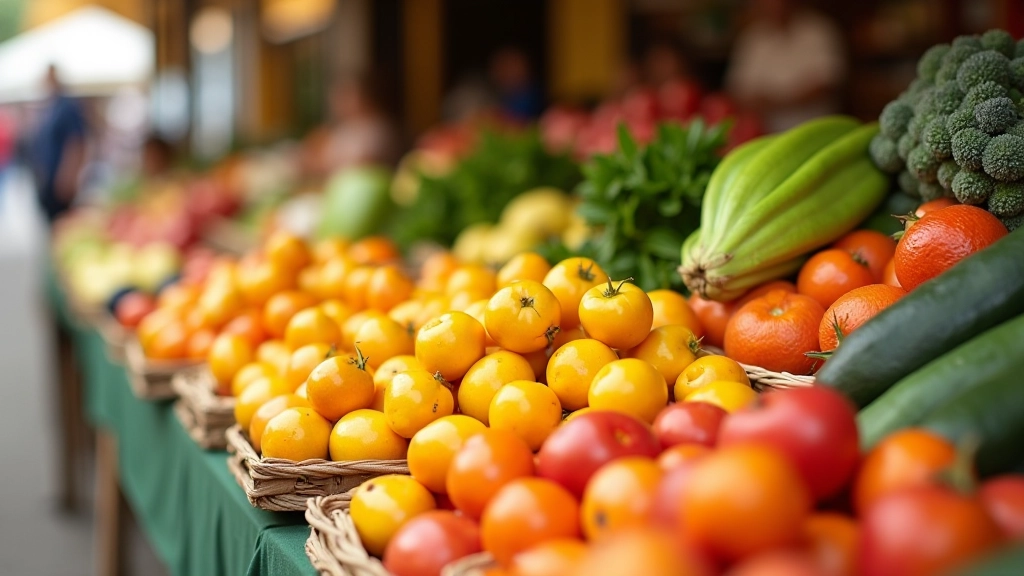 Marché avec fruits et légumes frais en petites quantités