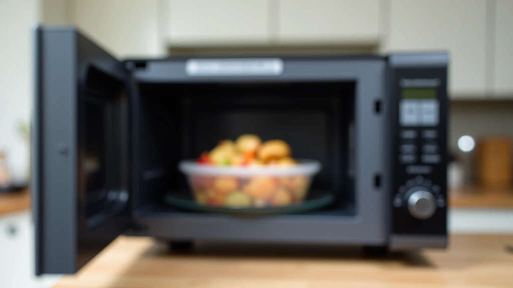 Micro-ondes avec un conteneur transparent surgelé à l'intérieur, minuteur visible sur l'écran