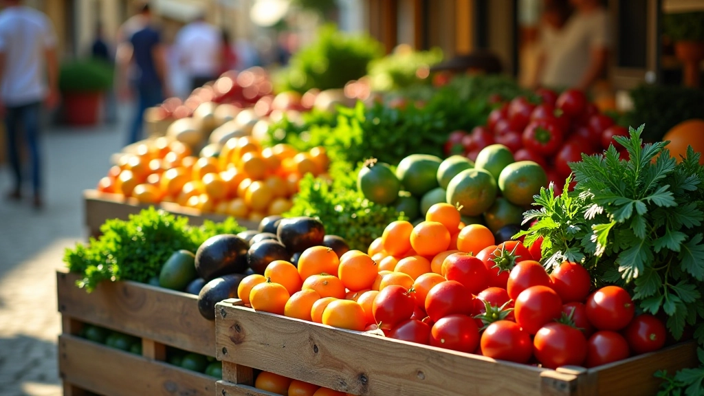 Marché local avec fruits et légumes frais en petites quantités