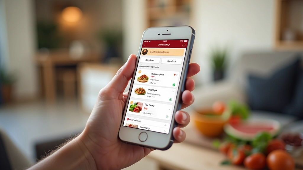 Application de livraison de repas affichée sur un smartphone avec menu de restaurant et panier de commande